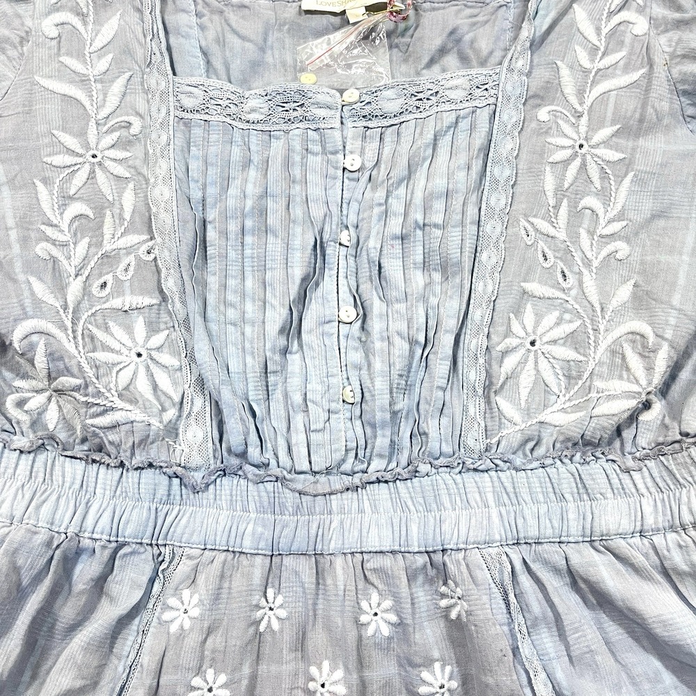 NWT LoveShackFancy Tomasina Mini Dress Size L Blue Embroidered Ribbon Coquette - Picture 8 of 12